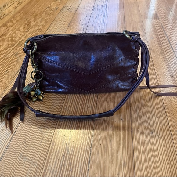 Via Spiga Leather Side Lace up Shoulder Bag with Feather Charm Detail - Picture 8 of 14